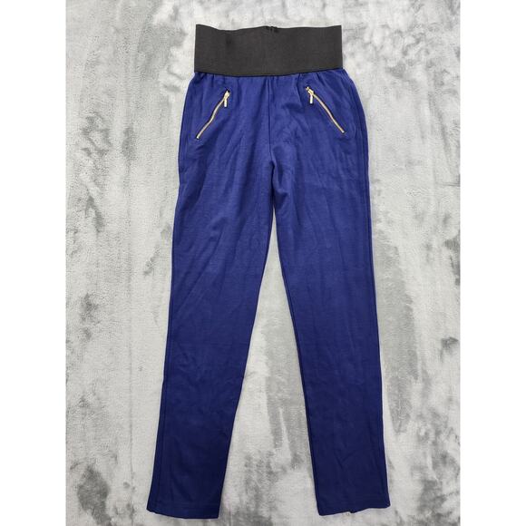 NEW True Love USA High Waist Slim Fit Zipper Hem Pants Size M Blue Black Stretch - Picture 1 of 13